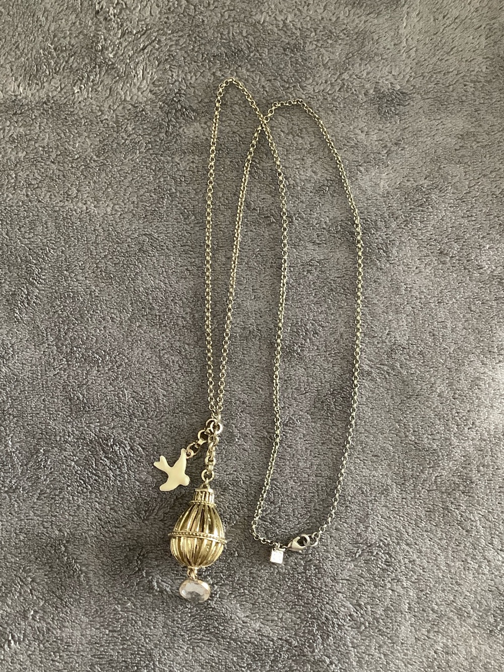 Banana Republic Delicate Gold Birdcage Pendant Necklace with Dove Charm